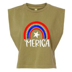 American America `Merica Rainbow Flag Patriotic 4th Of July Gift Garment-Dyed Women's Muscle Tee