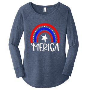 American America `Merica Rainbow Flag Patriotic 4th Of July Gift Women's Perfect Tri Tunic Long Sleeve Shirt