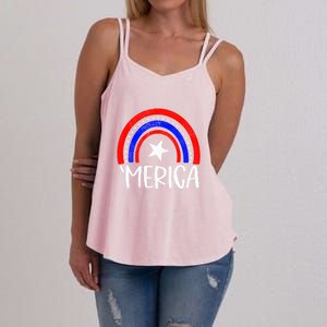 American America `Merica Rainbow Flag Patriotic 4th Of July Gift Women's Strappy Tank