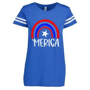 American America `Merica Rainbow Flag Patriotic 4th Of July Gift Enza Ladies Jersey Football T-Shirt