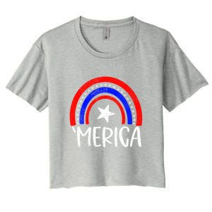 American America `Merica Rainbow Flag Patriotic 4th Of July Gift Women's Crop Top Tee