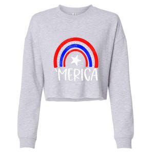 American America `Merica Rainbow Flag Patriotic 4th Of July Gift Cropped Pullover Crew