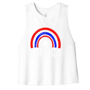 American America `Merica Rainbow Flag Patriotic 4th Of July Gift Women's Racerback Cropped Tank