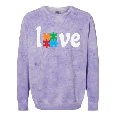 Autistic Awareness Month LOVE Puzzle Pieces Heart Autism Day Colorblast Crewneck Sweatshirt