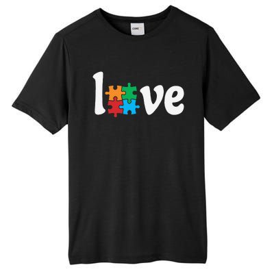 Autistic Awareness Month LOVE Puzzle Pieces Heart Autism Day Tall Fusion ChromaSoft Performance T-Shirt