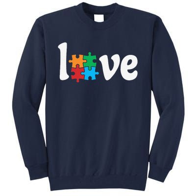 Autistic Awareness Month LOVE Puzzle Pieces Heart Autism Day Tall Sweatshirt