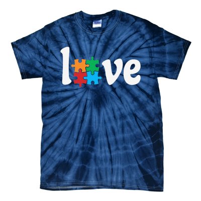 Autistic Awareness Month LOVE Puzzle Pieces Heart Autism Day Tie-Dye T-Shirt