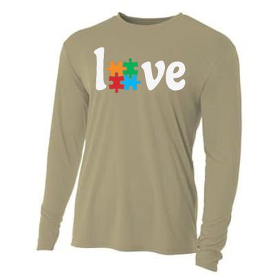 Autistic Awareness Month LOVE Puzzle Pieces Heart Autism Day Cooling Performance Long Sleeve Crew