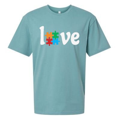 Autistic Awareness Month LOVE Puzzle Pieces Heart Autism Day Sueded Cloud Jersey T-Shirt