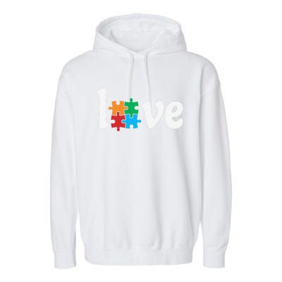 Autistic Awareness Month LOVE Puzzle Pieces Heart Autism Day Garment-Dyed Fleece Hoodie