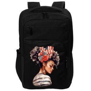 African American Messy Bun Woman USA Flag Watercolor Flowers Impact Tech Backpack