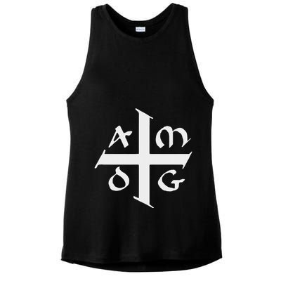 Amdg Ad Majorem Dei Gloriam Big Jesuit Cross Ladies PosiCharge Tri-Blend Wicking Tank