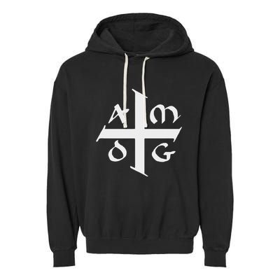 Amdg Ad Majorem Dei Gloriam Big Jesuit Cross Garment-Dyed Fleece Hoodie