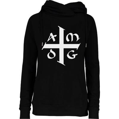 Amdg Ad Majorem Dei Gloriam Big Jesuit Cross Womens Funnel Neck Pullover Hood