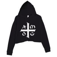 Amdg Ad Majorem Dei Gloriam Big Jesuit Cross Crop Fleece Hoodie