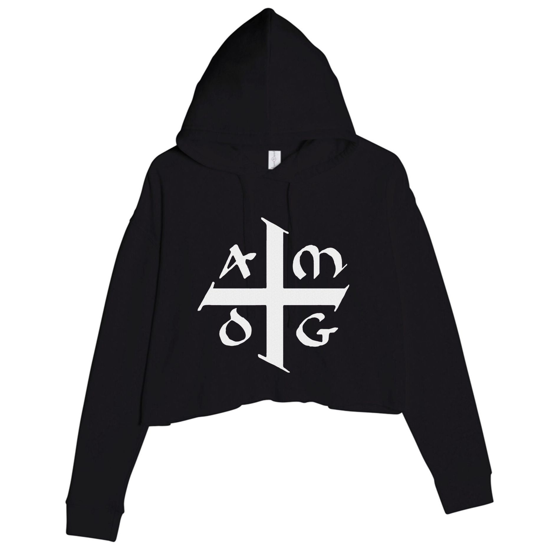 Amdg Ad Majorem Dei Gloriam Big Jesuit Cross Crop Fleece Hoodie