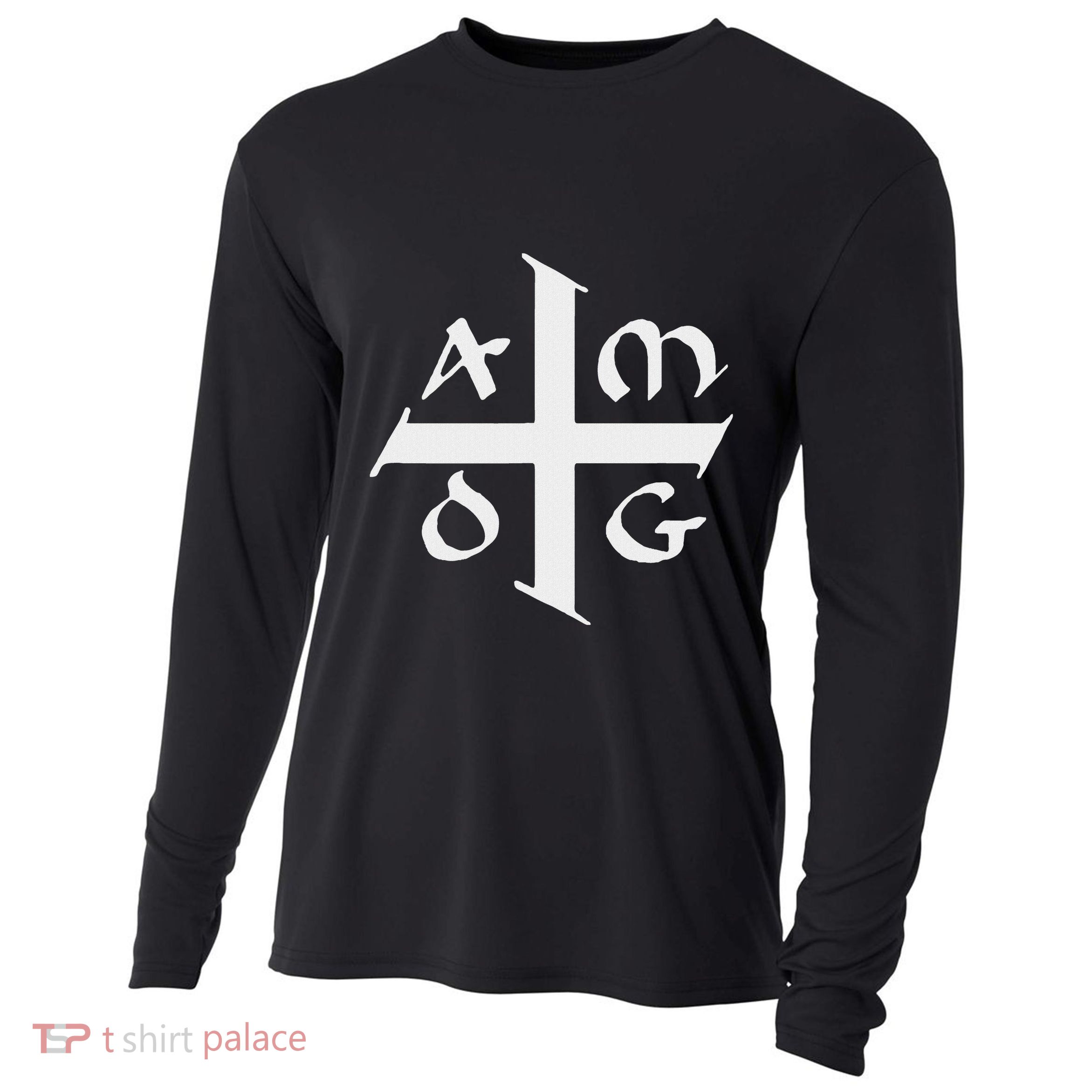 Amdg Ad Majorem Dei Gloriam Big Jesuit Cross Cooling Performance Long Sleeve Crew