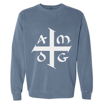 Amdg Ad Majorem Dei Gloriam Big Jesuit Cross Garment-Dyed Sweatshirt