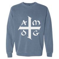 Amdg Ad Majorem Dei Gloriam Big Jesuit Cross Garment-Dyed Sweatshirt