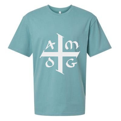 Amdg Ad Majorem Dei Gloriam Big Jesuit Cross Sueded Cloud Jersey T-Shirt