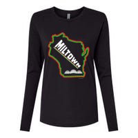 African American Multicolor Wisconsin Miltown Map Womens Cotton Relaxed Long Sleeve T-Shirt