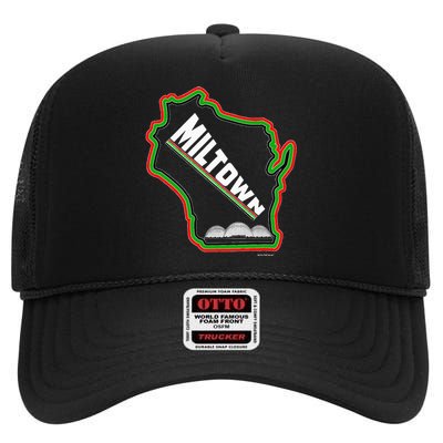 African American Multicolor Wisconsin Miltown Map High Crown Mesh Back Trucker Hat