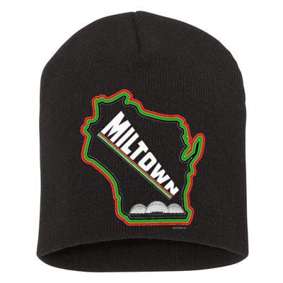 African American Multicolor Wisconsin Miltown Map Short Acrylic Beanie