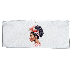 African American Afro Messy Bun Woman Flowers Large Microfiber Waffle Golf Towel