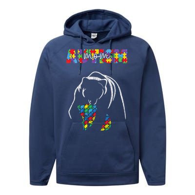 Autism Awareness Mom Accept Autistic Son Daughter Mama Bear Cool Gift Performance Fleece Hoodie