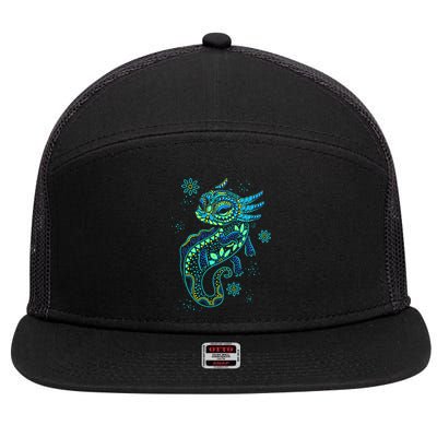 Axolotl Aztec Mexican Salamander Mexico  7 Panel Mesh Trucker Snapback Hat