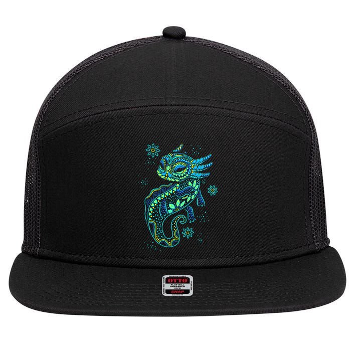 Axolotl Aztec Mexican Salamander Mexico  7 Panel Mesh Trucker Snapback Hat
