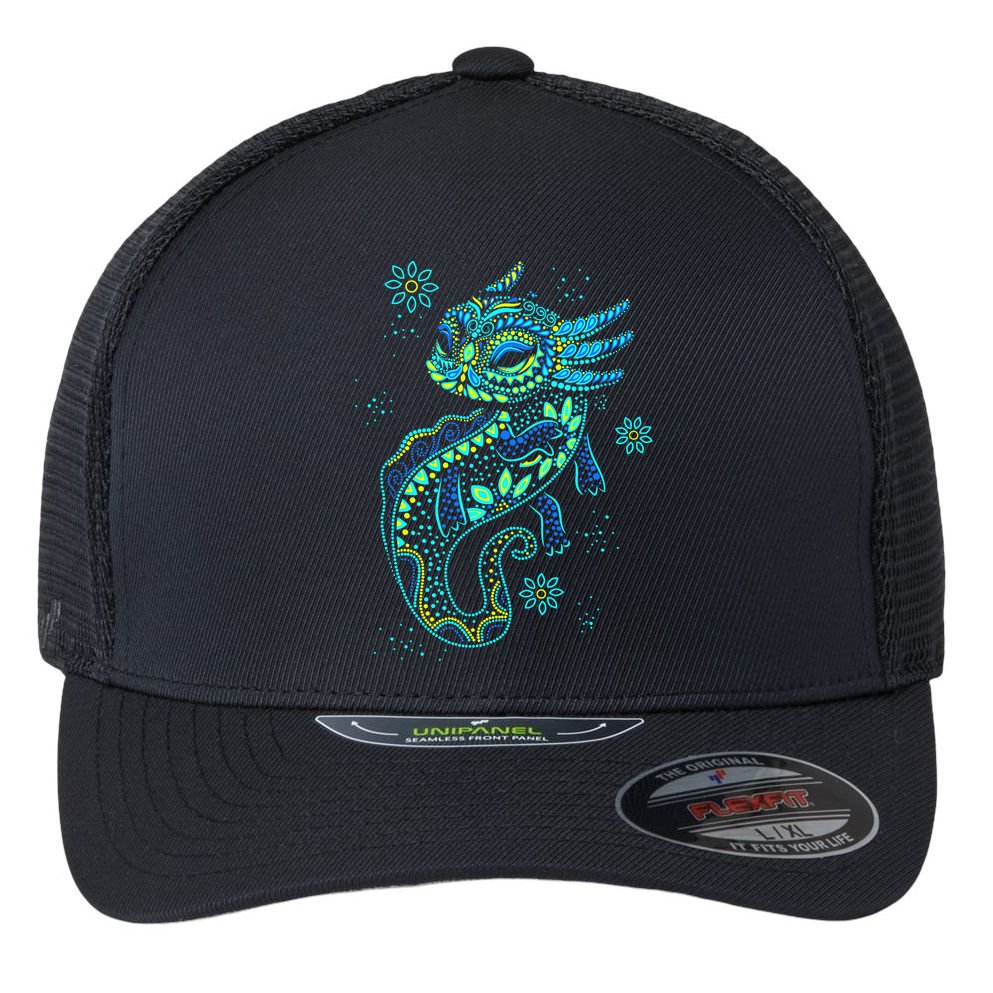 Axolotl Aztec Mexican Salamander Mexico  Flexfit Unipanel Trucker Cap