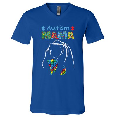 Autism Awareness Mom Mother Autistic Awareness Mama Bear Funny Gift V-Neck T-Shirt