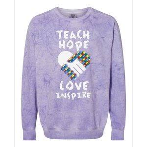 Autistic Awareness Month Teacher Teach Hope Love Autism Day Colorblast Crewneck Sweatshirt