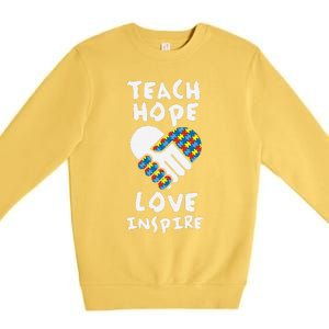 Autistic Awareness Month Teacher Teach Hope Love Autism Day Premium Crewneck Sweatshirt