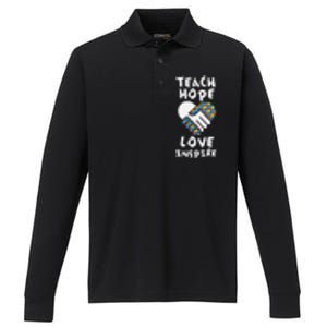 Autistic Awareness Month Teacher Teach Hope Love Autism Day Performance Long Sleeve Polo