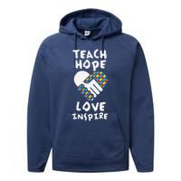 Autistic Awareness Month Teacher Teach Hope Love Autism Day Performance Fleece Hoodie