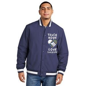 Autistic Awareness Month Teacher Teach Hope Love Autism Day Insulated Varsity Jacket