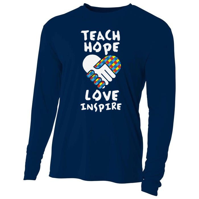 Autistic Awareness Month Teacher Teach Hope Love Autism Day Cooling Performance Long Sleeve Crew