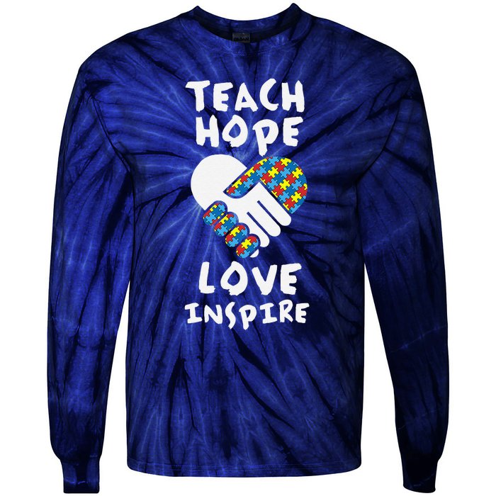 Autistic Awareness Month Teacher Teach Hope Love Autism Day Tie-Dye Long Sleeve Shirt