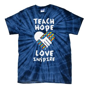 Autistic Awareness Month Teacher Teach Hope Love Autism Day Tie-Dye T-Shirt