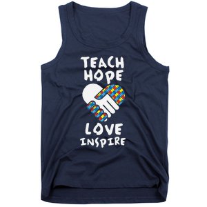 Autistic Awareness Month Teacher Teach Hope Love Autism Day Tank Top