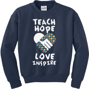 Autistic Awareness Month Teacher Teach Hope Love Autism Day Kids Sweatshirt