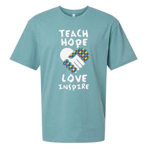 Autistic Awareness Month Teacher Teach Hope Love Autism Day Sueded Cloud Jersey T-Shirt