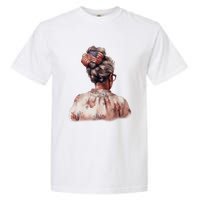 African American Messy Bun Old Lady USA Flag Flowers Garment-Dyed Heavyweight T-Shirt