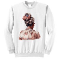 African American Messy Bun Old Lady USA Flag Flowers Sweatshirt