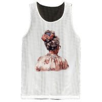 African American Messy Bun Old Lady USA Flag Flowers Mesh Reversible Basketball Jersey Tank