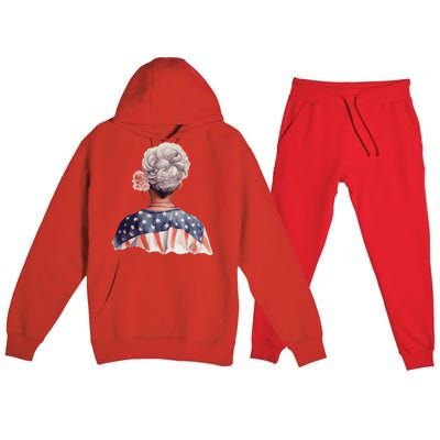 African American Messy Bun Old Lady USA Flag Flowers Premium Hooded Sweatsuit Set