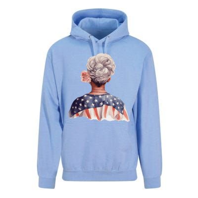 African American Messy Bun Old Lady USA Flag Flowers Unisex Surf Hoodie