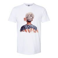 African American Messy Bun Old Lady USA Flag Flowers Softstyle CVC T-Shirt